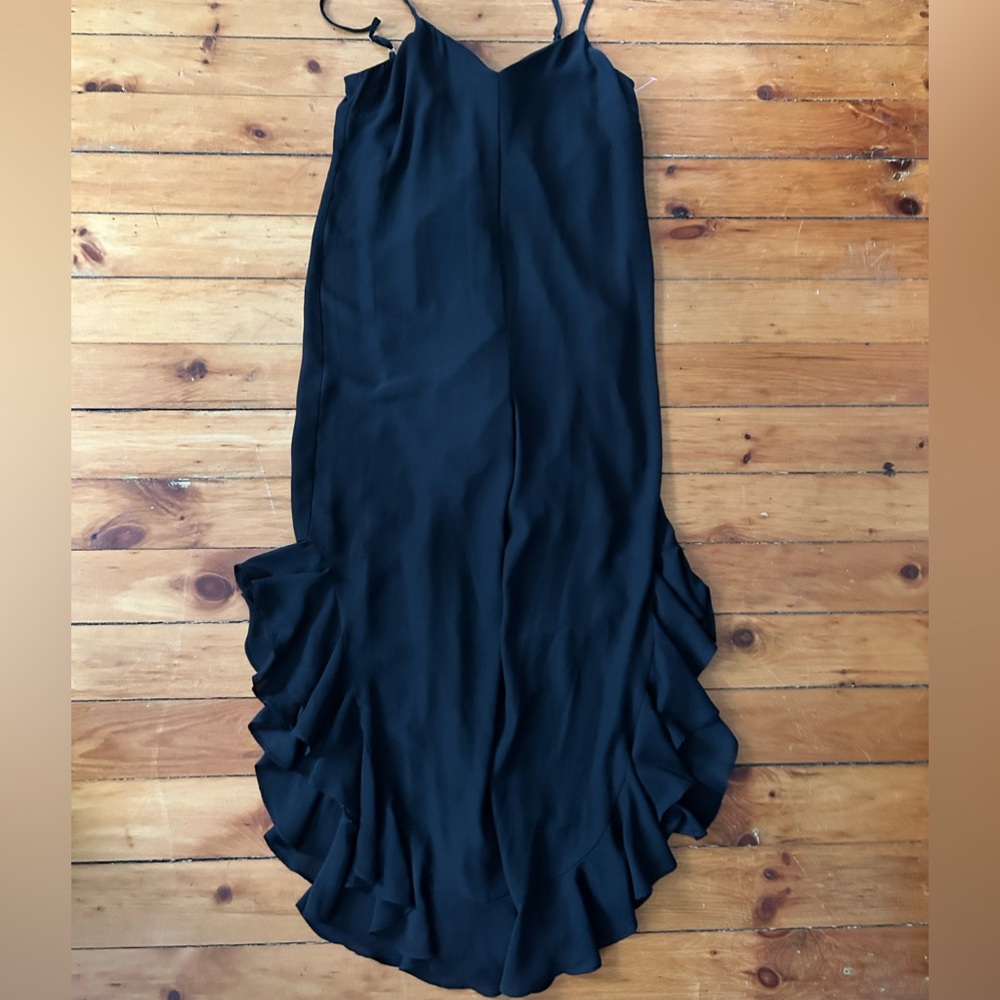 Amanda Uprichard ruffle leg jumpsuit Vneck black P